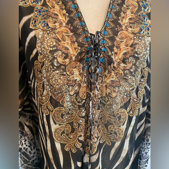 NWT True Colours by La Moda Animal Print Caftan Dress One Size - Picture 8 of 12